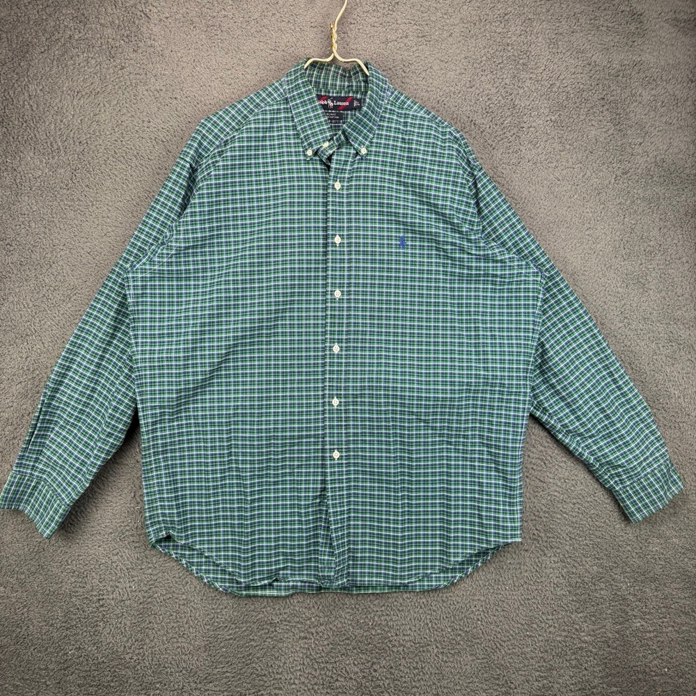 Ralph Lauren Blake Mens Large Green Blue Plaid Button Down Shirt Long Sleeve L